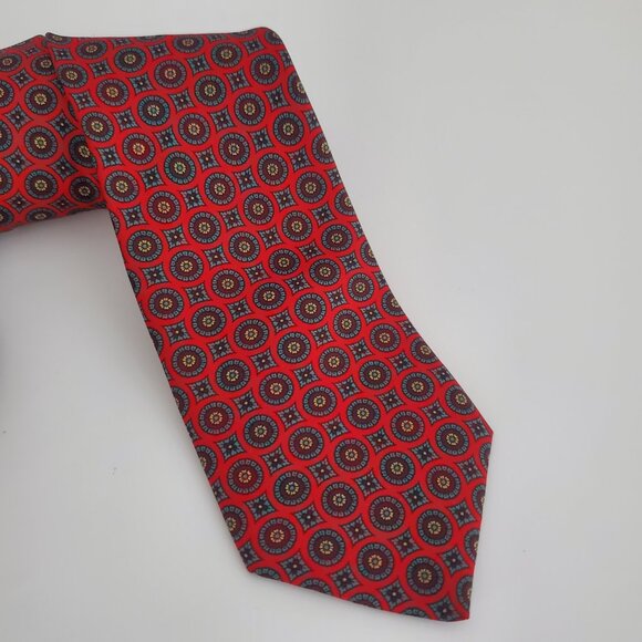 Vintage Men's Silk Tie Red Geometric Pattern Marks & Spencer ST MICHAEL Office - Picture 1 of 7